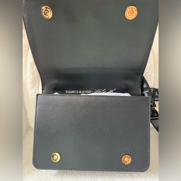 NWT KARL LAGERFELD PARIS Black Simone Flap Crossbody Purse w/ Dust Bag - Picture 12 of 15